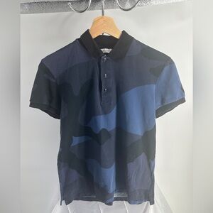 Valentino Men’s Polo Top Blue Camo Print Short Sleeve Crew